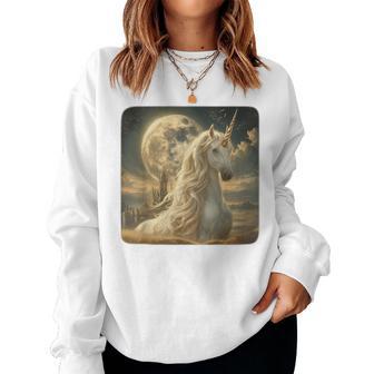 Adult Unicorn Moon Night Graphic Vintage Galaxy Women Sweatshirt - Thegiftio