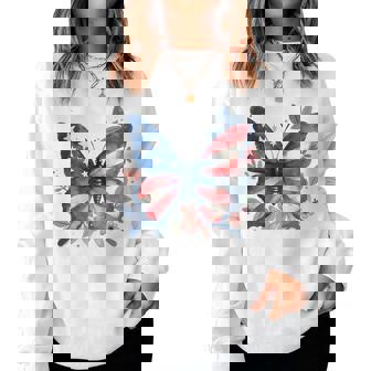 Butterfly Floral American Flag Usa 4Th Of July Girls Women Women Sweatshirt - Monsterry