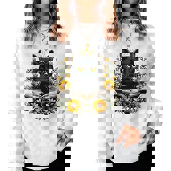 Cat For Book Lover Cute Cat And Book Women Sweatshirt - Thegiftio