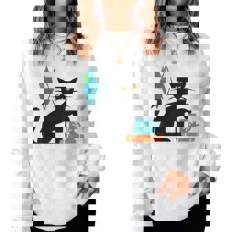 Cat Midcentury With Book And Coffee Atomic Age Mid Century Women Sweatshirt - Thegiftio