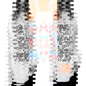 Coquette Bow 4Th Of July Preppy Usa American Flag Girl Women Women Sweatshirt | Mazezy