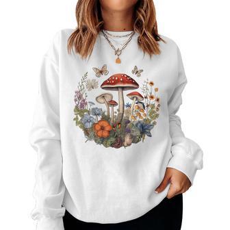 Flower Botanical Butterflies Mushroom Vintage Women Sweatshirt - Thegiftio UK