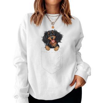 Pocket Black Long Haired Dachshund Lover Women Sweatshirt - Thegiftio UK