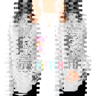 Girls 100 Days Of School Cat Coquette Bow 100Th Day School Women Sweatshirt | Seseable FR