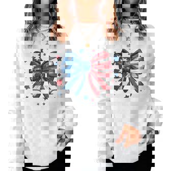 Girls Coquette Bow Red White Blue 4Th July Patriotic Toddler Women Sweatshirt | Mazezy