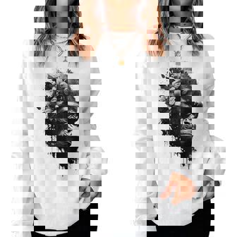 Gorilla Flowers モンキーアニマルプリントアート ゴリラ レディーススウェットシャツ - Kawaiitshirt