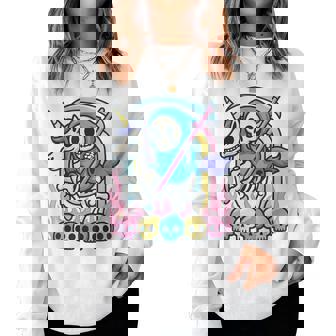 Grim Reaper Riding Skeleton Unicorn Halloween Pastel Rainbow Women Sweatshirt | Seseable FR