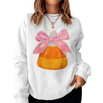 Halloween Candy Corn Coquette Bow Spooky Season Girls Women Sweatshirt - Thegiftio UK