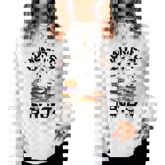 Haunted By 67 Boo Ghost Pumpkin Halloween Teacher Women Sweatshirt - Monsterry