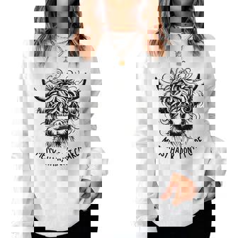 Highland Cow Messy Hair Don't Care Women Sweatshirt - Thegiftio