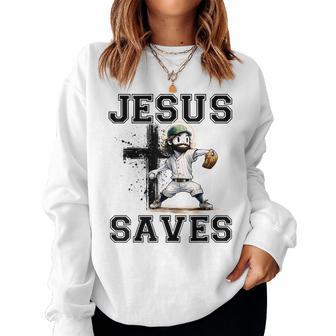 Jesus Saves Baseball Religious Christian Faith Cross Women Sweatshirt - Thegiftio UK