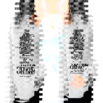 Leopard Messy Bun Survivor Cervical Cancer Awareness Women Sweatshirt - Thegiftio