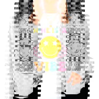 Nine Is A Vibe 9Th Birthday Groovy Smile Face 9 Years Old Women Sweatshirt - Thegiftio