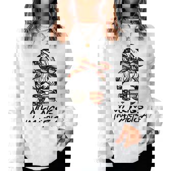 No Kings In America Messy Bun Usa Flag No Kings Women Sweatshirt | Mazezy