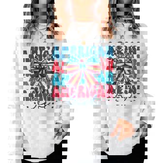 Patriotic American Girl 4Th Of July Coquette Bow Usa Flag Women Sweatshirt | Mazezy