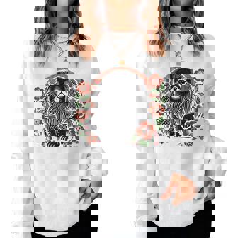 Pekingese Dog Retro Japanese Cherry Blossoms Cute Floral Women Sweatshirt - Monsterry