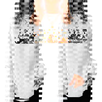 Retro Black Cats Fall Autumn Vibe Leaves Falling Women Sweatshirt | Seseable CA