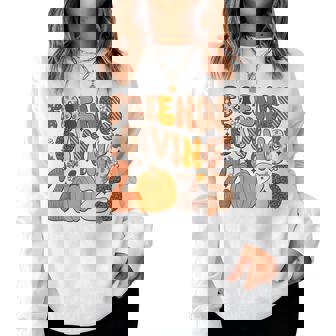 Retro Friends Giving 2025 Thanksgiving Fall Friendsgiving Women Sweatshirt | Mazezy