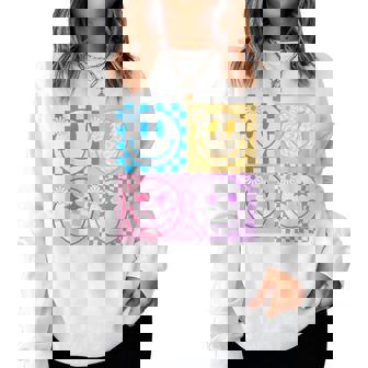 Retro Happy Smile Face Checkered Pattern Vibes Trendy Girls Women Sweatshirt | Mazezy