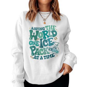 Retro Saving The World One Ice Pack At A Time School Nurse Women Sweatshirt - Thegiftio UK