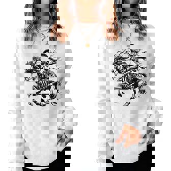 Rustic Skeleton Cowgirl Horse Rider Western Gothic Grunge Women Sweatshirt - Monsterry