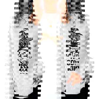 Show Lamb Mom Messy Bun Leopard Sheep Show Mama Women Sweatshirt - Thegiftio