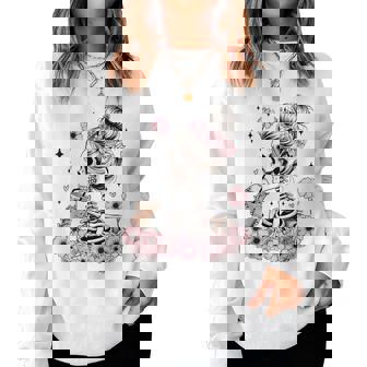 Skeleton Messy Bun Costume Mom Halloween Women Sweatshirt - Thegiftio