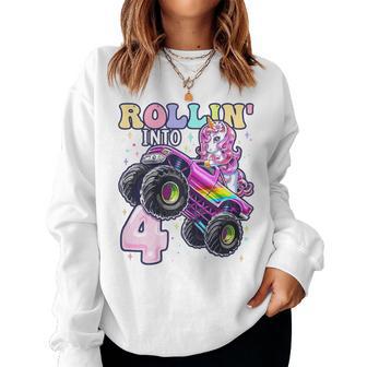Unicorn Monster Truck 4Th Birthday 4 Year Old Girls Party Women Sweatshirt - Thegiftio UK