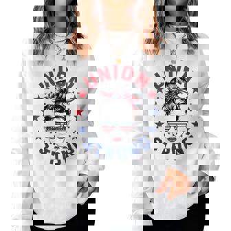 Union Strong For Labor Day Messy Bun Usa Flag Women Sweatshirt - Thegiftio