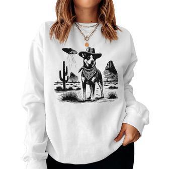 Vintage Heeler Ufo Western Cowboy Australian Cattle Dog Mom Women Sweatshirt | Mazezy