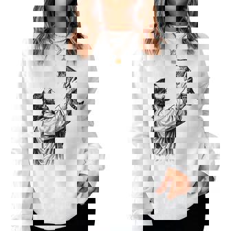 Vintage Jesus Holding Cat Christian Women Sweatshirt | Seseable FR