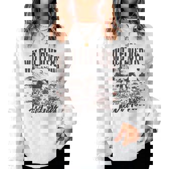 Wild Horses Wildflowers Western Cowgirl On Horse Cowboy Women Sweatshirt - Monsterry