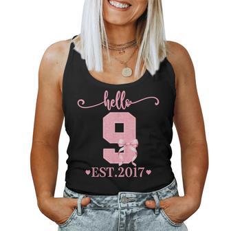 9Th Birthday Girl Coquette Bow Hello 9 Year Old Est 2017 Women Tank Top - Thegiftio UK