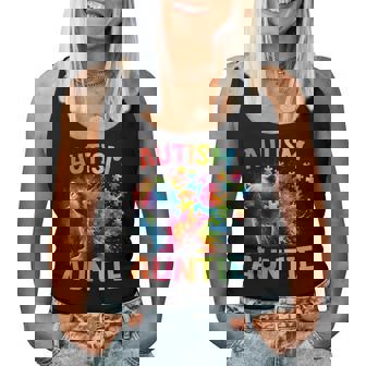 Autism Auntie Colorful Rainbow Auntie Bear Autism Awareness Women Tank Top - Thegiftio