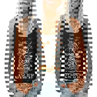 Never Better Skeleton Messy Bun Drinking Coffee Women Women Tank Top - Thegiftio