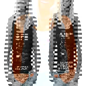 Black Cat Drinking Coffee Because Murder Is Wrong Retro For Women Women Tank Top | Mazezy