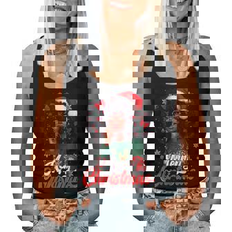 Black Girl Santa Hat Merry Christmas Pajama African American Women Tank Top | Mazezy