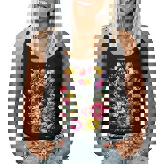 Boho Cute Black Cat Hiding In Spring Flowers Women Tank Top - Thegiftio