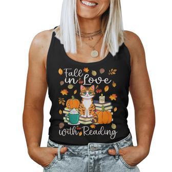 Cat Fall In Love With Reading Book Lover Autumn Women Tank Top - Monsterry