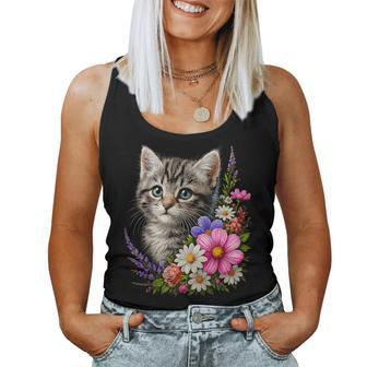 Cat Flower Cute Floral Kitten Women Tank Top - Monsterry