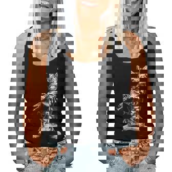 Cat Playing The Clarinet For Cat Lover Cat Mom Cat Dad Women Tank Top - Monsterry