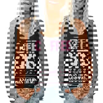 Coffee Cats And Bass Guitars ベースギタリスト 猫とコーヒー 長袖tシャツ レディースタンクトップ - Kawaiitshirt