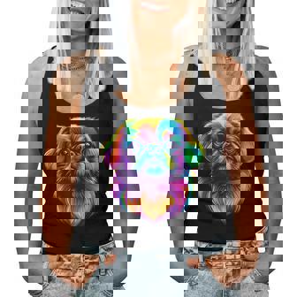 Colorful Pekingese Dog Face Cute Puppy Lover Black Women Tank Top | Mazezy