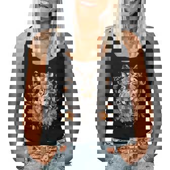 Coole Wolf & Waldtier s Für Tier Fans Damen Wolf Mit Boho Blumenintage Für Damen Chwarz Klein Tank Top Frauen - Seseable