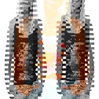 Cozy Cat With Sweater Fall Graphic Women Tank Top - Thegiftio