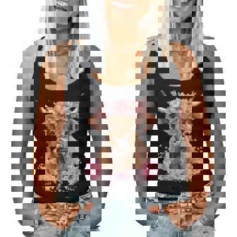 Cute Baby Highland Cow With Flowers Calf Animal Cow Women Women Tank Top | Mazezy