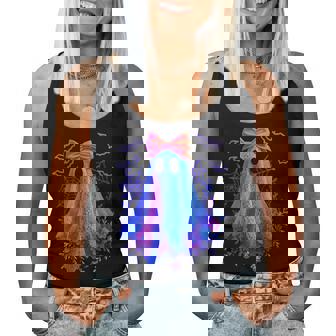 Cute Boo Halloween Ghost Bow Flower Neon Ghost Halloween Women Tank Top - Seseable