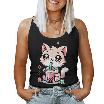Cute Cat Boba Tea Bubble Tea Anime Kawaii Neko Girls Women Tank Top - Monsterry