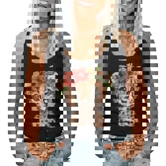 Cute Cheetah With Flower Crown Women Tank Top - Monsterry