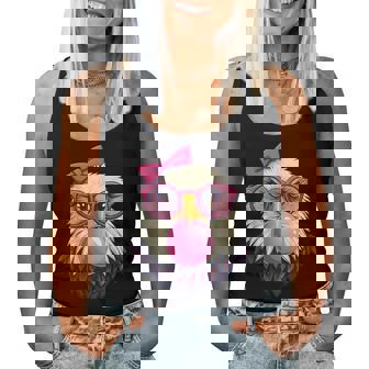 Cute Girl Bald Eagle Glasses Pink Bow Bubble Gum Eagle Lover Women Tank Top - Monsterry